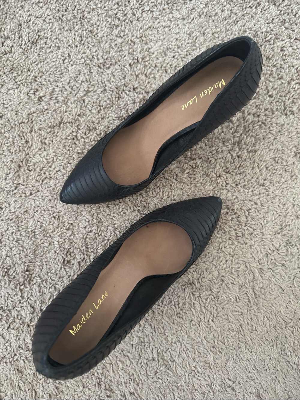 LAST ACT - Black Textured Pointed-Toe Stiletto Heels by